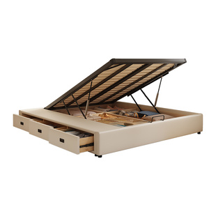 无床头榻榻米床小户型钢木排骨架气压高箱储物实木床可定制尺寸