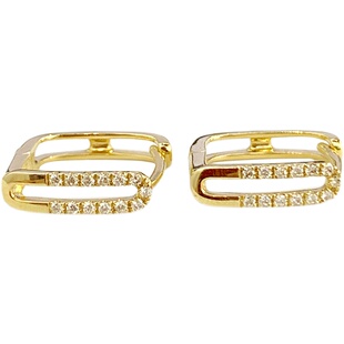 18k金耳扣女 黄金玫瑰金方形15分排钻耳饰 简约珠宝 钻石耳环真钻