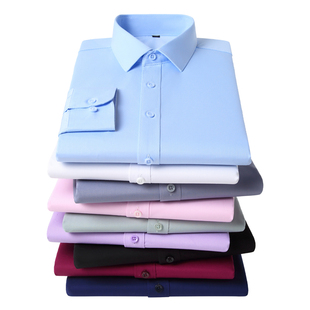 2026春季新款竹纤维无口袋衬衫男长袖商务休闲深紫色衬衣微弹力潮