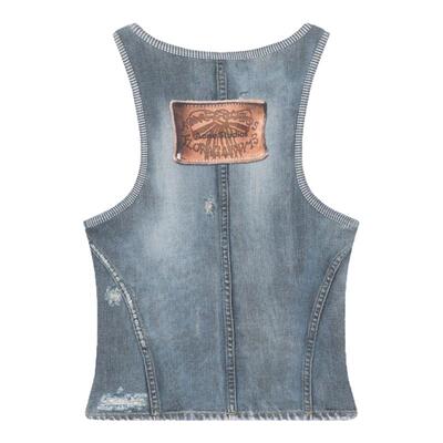 ACNE  STUDIOS 女士牛仔染色logo印花圆领吊带背心银泰 301604