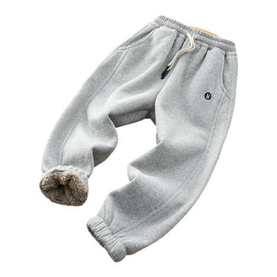 冬季男童一体绒加厚羊羔绒运动裤