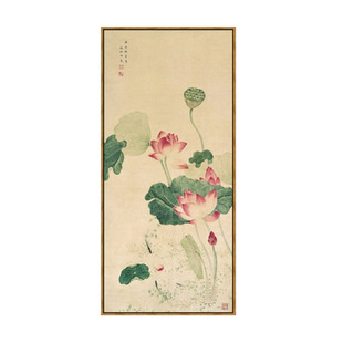 米亦堂x蒲塘秋艳图 新中式日式荷花竖国画餐厅书房玄关电表箱挂画