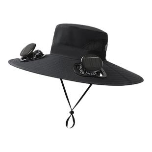 太阳能风扇帽子渔夫帽充电带两个风扇新款大风力成人钓鱼户外登山