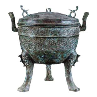 青铜云雷纹盖鼎古玩杂项收藏仿古工艺青铜器三足鼎炉摆件家居装饰