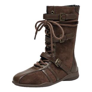 达芙妮棕色靴子女款2026新款秋季拳击靴复古美拉德马丁靴德训短靴