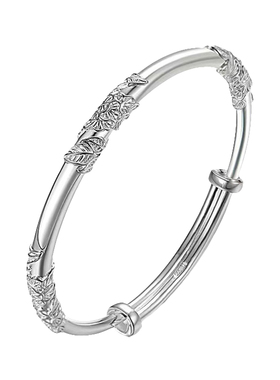 铜镀银手镯女繁花手镯子银镯银饰