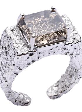 欧美夸张宝石戒指女复古时尚宫廷风开口指环肌理个性食指戒