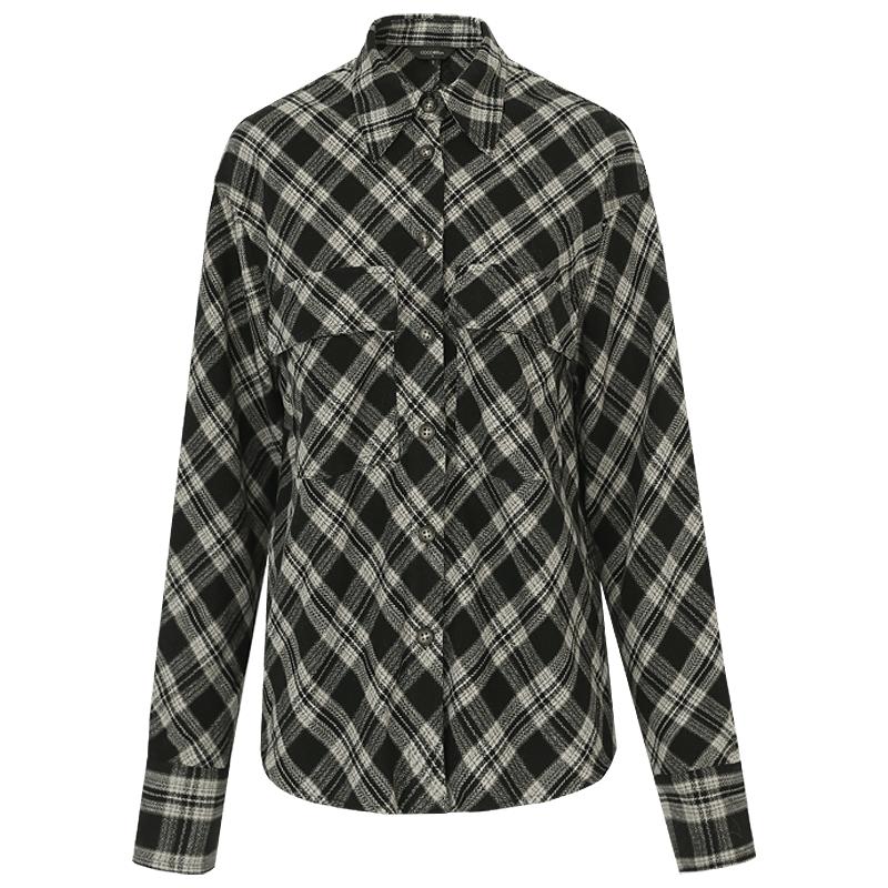 COCOBELLA精纺羊毛色织格子衬衫女秋冬设计感外套上衣SR3229