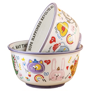 春游季卡通涂鸦陶瓷碗家用釉下彩餐具面碗可爱小恐龙碗儿童饭碗盘