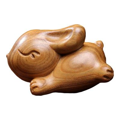 天然绿檀木奔跑兔生肖兔摆件