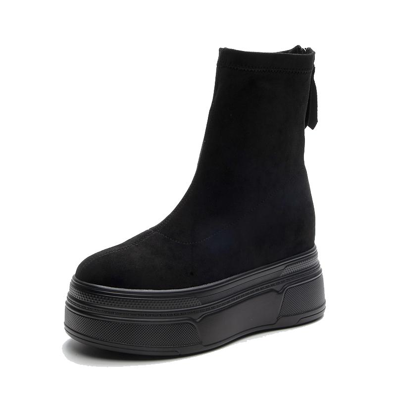 中筒马丁靴女2025新款春秋厚底高跟短靴子女增高弹力靴套筒瘦瘦靴