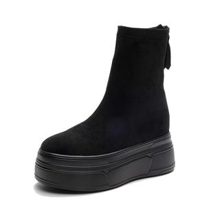 中筒马丁靴女2026新款春秋厚底高跟短靴子女增高弹力靴套筒瘦瘦靴