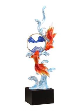 年年有余锦锂鱼流沙画摆件