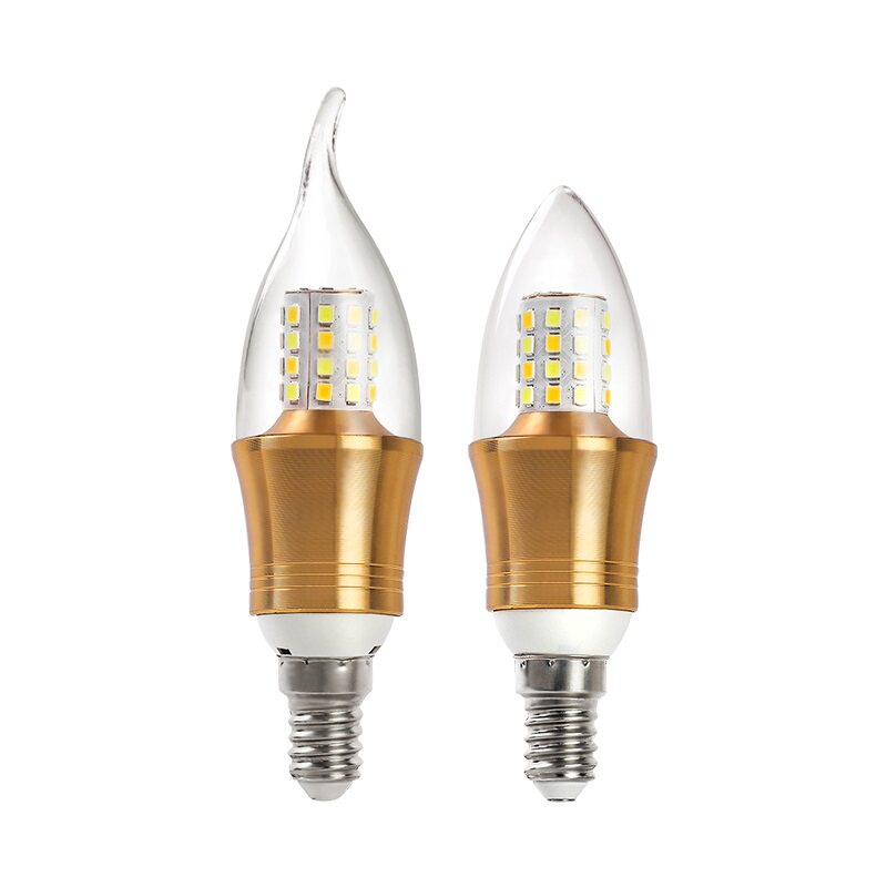 led灯泡E14小螺口拉尾E27尖泡三色变光蜡烛水晶灯吊灯光源节能5W7