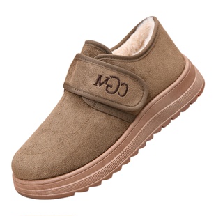 冬季加绒妈妈鞋女款保暖短靴防滑软底老北京二棉鞋一脚蹬软底加厚