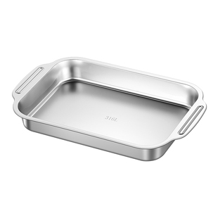 316不锈钢食品级烤鱼盘长方形家用加厚电磁炉烤鱼专用双耳烤盘子