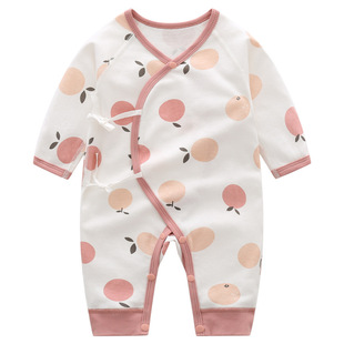 新生儿宝宝连体衣四季款纯棉春秋季无骨打底内衣偏襟爬服婴儿哈衣
