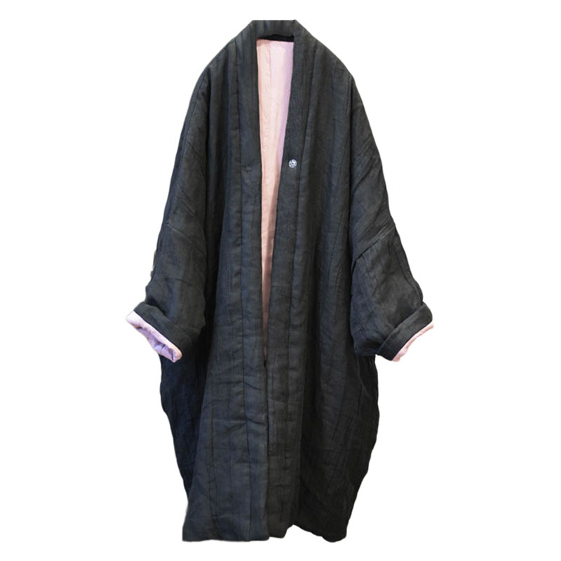 复古禅意宽松大码中长款亚麻棉服