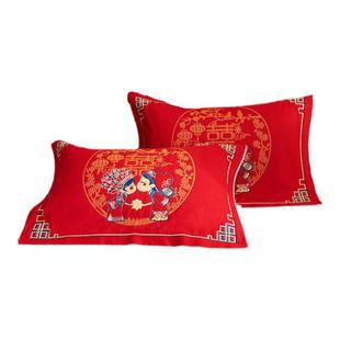 结婚枕巾一对喜庆大红色纯棉六层加厚婚庆新娘陪嫁全棉纱布枕头盖
