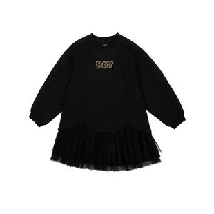 BOY童装 春秋季新款儿童连衣裙时尚潮酷网纱拼接裙子女童中大童