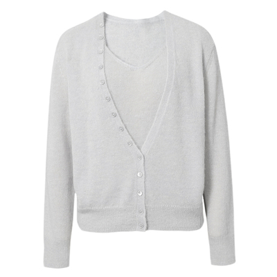 伊芙丽假两件亮色长袖针织套头衫宽松百搭上衣女2025秋季新款