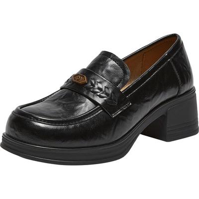 百思图春季厚底粗跟女乐福鞋