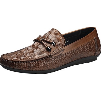 vqgt鳄鱼纹软底棕色真皮男鞋