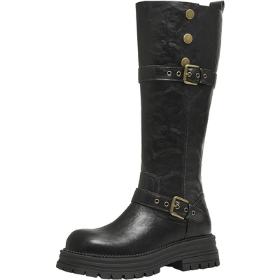 天美意2025冬新款厚底英伦百搭显瘦长靴骑士靴时装女靴KQZ15DG5