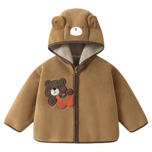 咔咔熊猫女童宝宝羊羔绒外套秋冬儿童男童衣服冬装加厚连帽衫童装