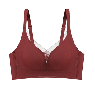 爱戴本命年红色无痕内衣女士大胸显小薄款莫代尔收副乳防下垂文胸