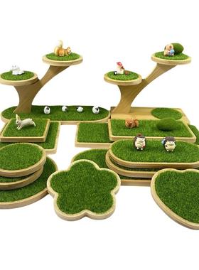 手办草坪底座绿草地场景装饰小清新田园风模型摆台车载中控装饰