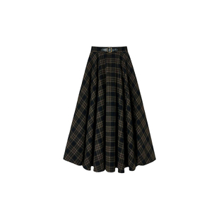 美拉德复古格子半身裙女秋冬新款胖妹妹mm高腰遮胯显瘦a字长裙子