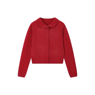 【“红”运添福】中国红娃娃领蝴蝶珠绣羊剪绒毛衣开衫女童亲子