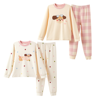 儿童秋衣秋裤女童秋冬莫代尔棉家居服中大童秋季圆领睡衣宝宝套装