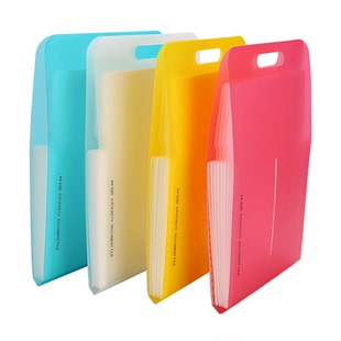 金得利手提风琴包大容量竖款横款文件夹学生试卷资料收纳包文件袋a4清新果冻色透明多层分类文件夹按扣发票据