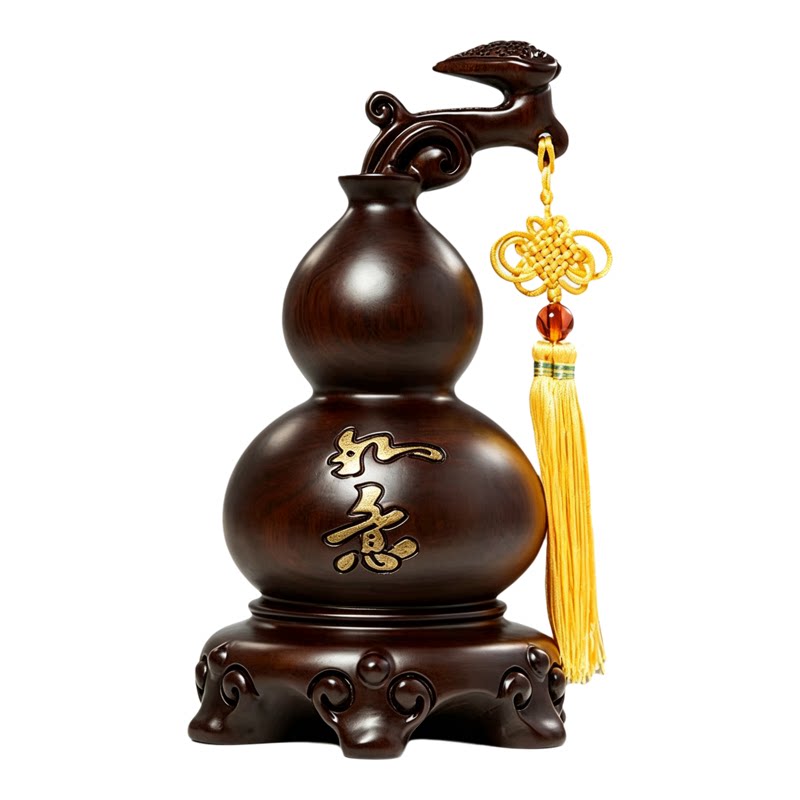 黑檀木雕福禄葫芦摆件招财