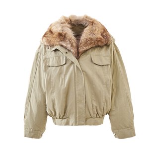 90鹅绒羽绒服女冬季短款2025新款美洲貉皮草大毛领派克服年轻外套