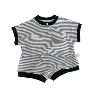 INS风男女宝宝夏季条纹短袖套装婴儿洋气可爱休闲运动两件套韩版