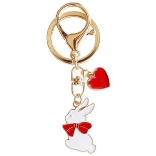 可爱小兔子桃心车钥匙扣简约风百搭包包挂件定制钥匙圈爱心小配饰
