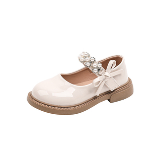 女童漆皮水钻法式小皮鞋2026春秋新款小女孩防滑黑色软底公主单鞋