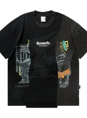 Remedy国潮拼接宽松短袖T恤男