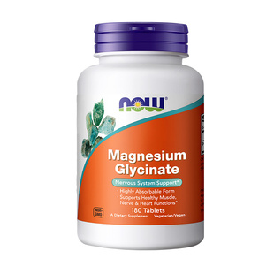 NOW诺奥甘氨酸镁补充剂螯合镁片睡眠成人情绪镁补充剂d3k2镁进口