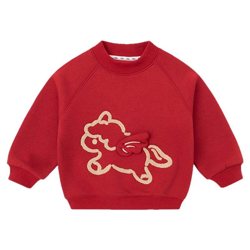 嘟嘟家女童拜年服卫衣红色宝宝加绒上衣冬季唐装过年衣服新年童装