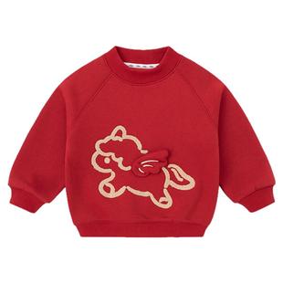 嘟嘟家女童拜年服红色过年衣服新年唐装卫衣宝宝加绒上衣冬季童装