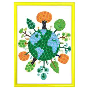 环保日保护环境美化地球儿童创意手工diy制作幼儿园小学生纽扣画