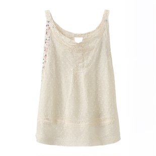 “内搭叠穿小能手”浅米色全棉绣花边打褶吊带