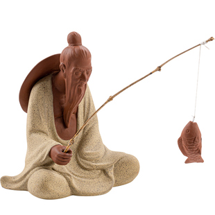 大号姜太公钓鱼茶宠摆件茶桌茶台紫砂人物鱼缸水族微景观造景装饰