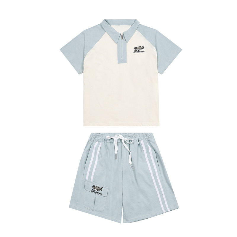 MSYJ 女童套装夏季短袖2026新款儿童拼色polo衫五分裤两件套休闲