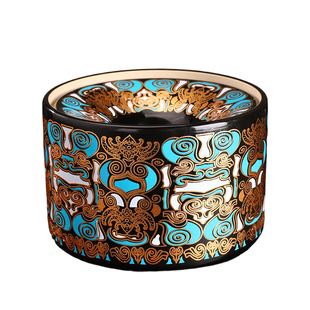 饕餮纹漏斗式陶瓷烟灰缸大号带盖防风防飞灰家用客厅高档大气烟缸