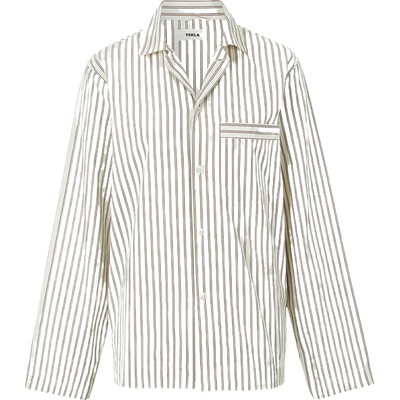 【折扣】TEKLA 夏季女黄色条纹棉质衬衫式睡衣